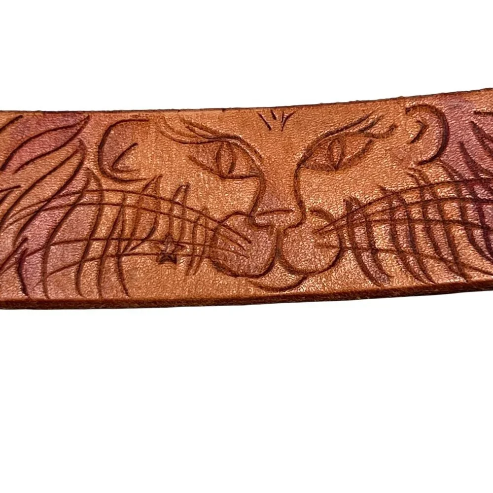 Golden Eagles NRA Belt Buckle 36 inch Leather Belt Embossed Tiger Stars USA - Picture 3 of 15